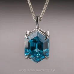 4.99 Carat Blue Hexagon Zircon Necklace, 14k White Gold