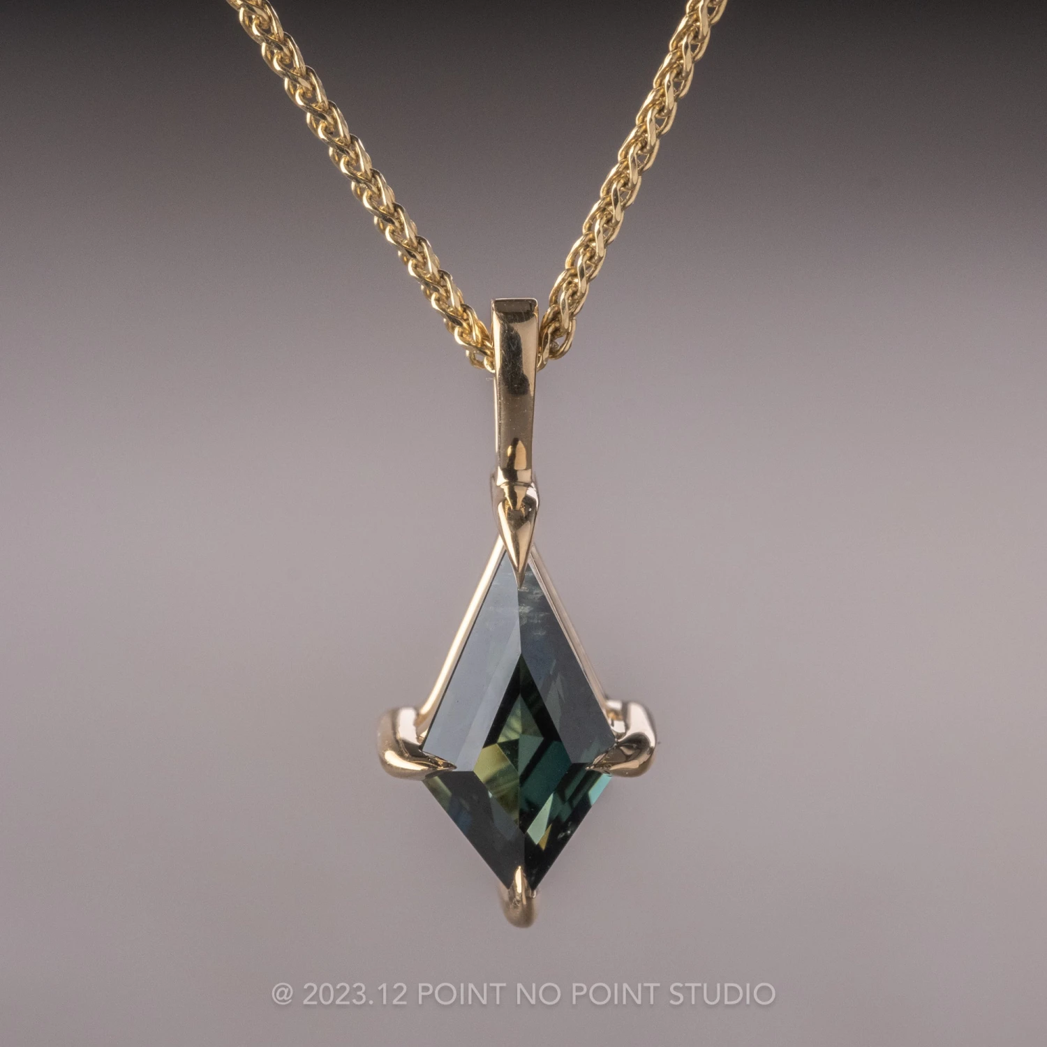 .89 Carat Green Kite Sapphire Necklace, 14k Yellow Gold 1 .89 Carat Green Kite Sapphire Necklace, 14k Yellow Gold