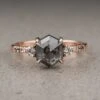 1.40 Carat Black Speckled Hexagon Diamond Engagement Ring, Ombre Eliza Setting, 14K Rose Gold