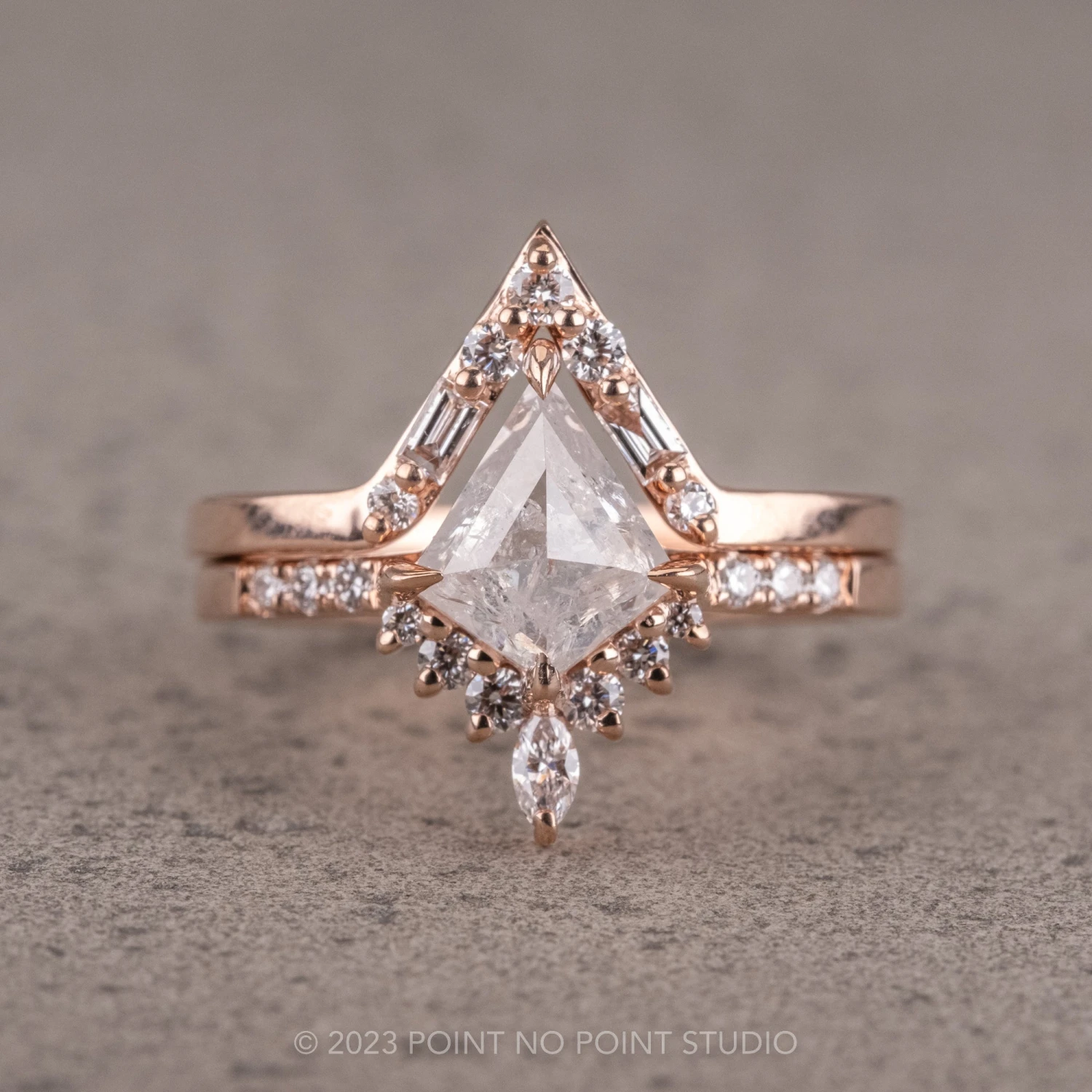 1.02 Carat Icy White Kite Diamond Engagement Ring, Avaline Setting, 14K Rose Gold 4 1.02 Carat Icy White Kite Diamond Engagement Ring, Avaline Setting, 14K Rose Gold - Image 4