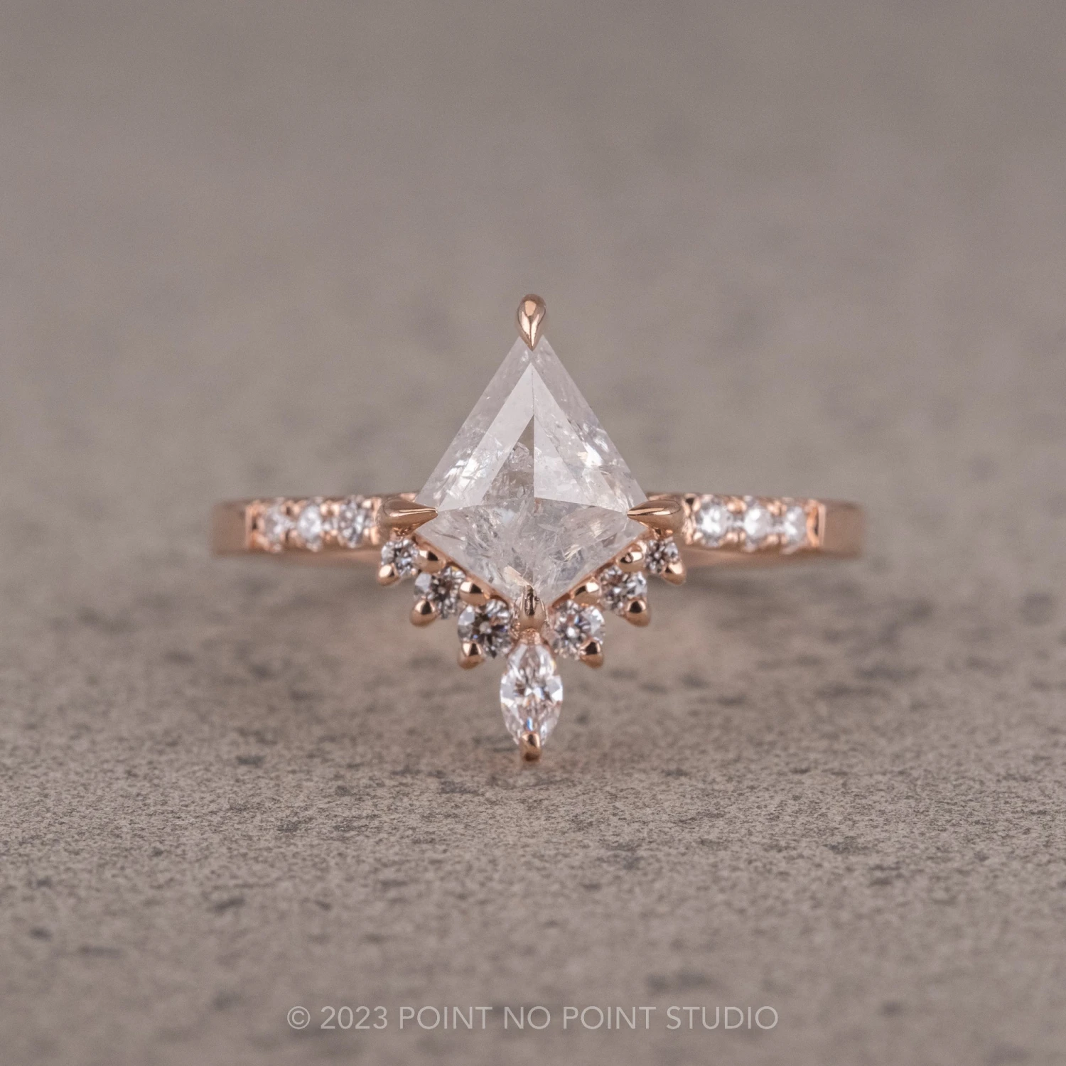 1.02 Carat Icy White Kite Diamond Engagement Ring, Avaline Setting, 14K Rose Gold 1 1.02 Carat Icy White Kite Diamond Engagement Ring, Avaline Setting, 14K Rose Gold
