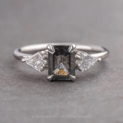 1.58 Carat Fancy Grey Emerald Shaped Diamond Engagement Ring, Zoe Setting, Platinum