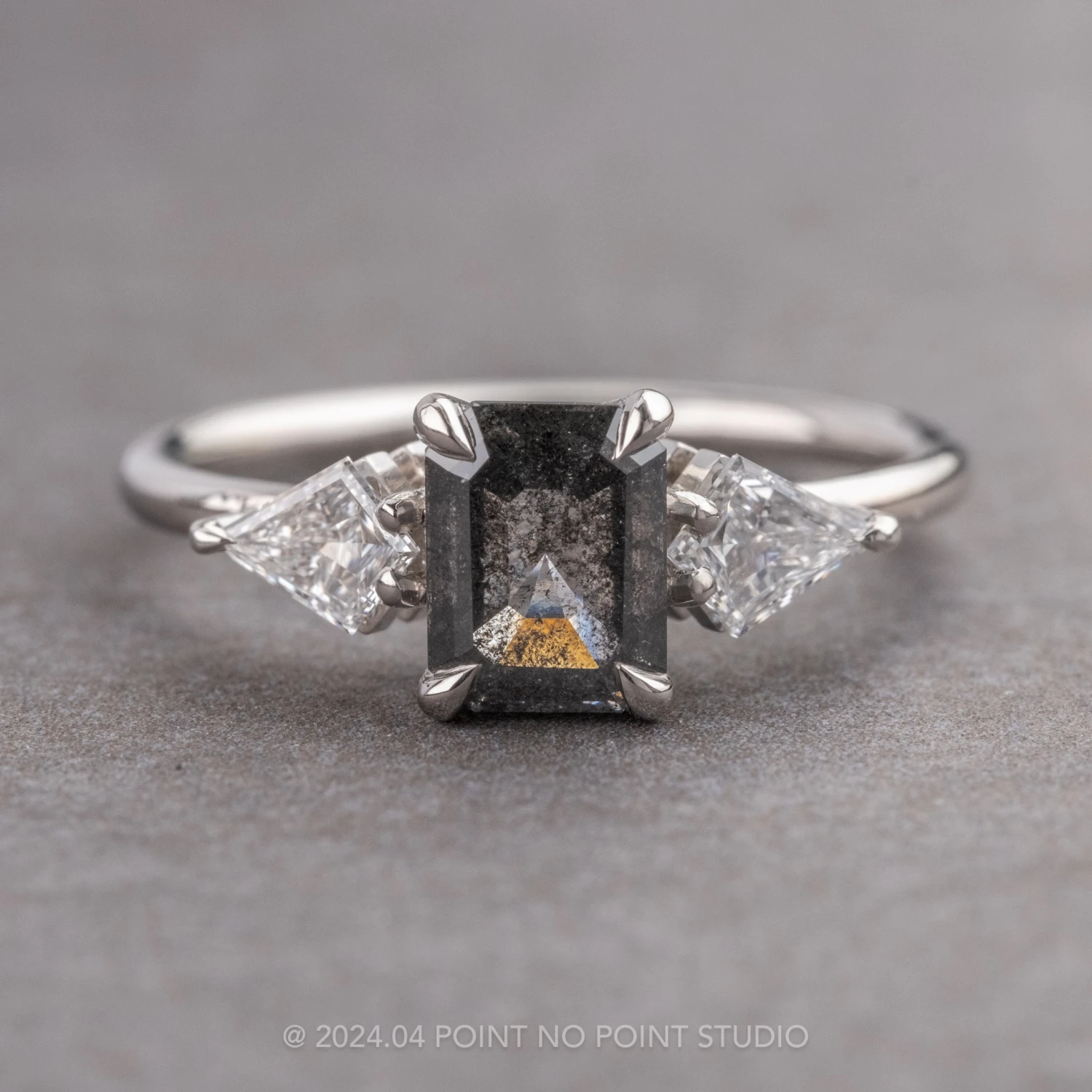 1.58 Carat Fancy Grey Emerald Shaped Diamond Engagement Ring, Zoe Setting, Platinum 1 1.58 Carat Fancy Grey Emerald Shaped Diamond Engagement Ring, Zoe Setting, Platinum
