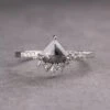 .77 Carat Black Shield Diamond Engagement Ring, Avaline Setting, 14k White Gold