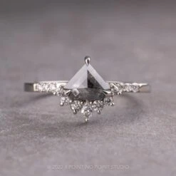 .77 Carat Black Shield Diamond Engagement Ring, Avaline Setting, 14k White Gold