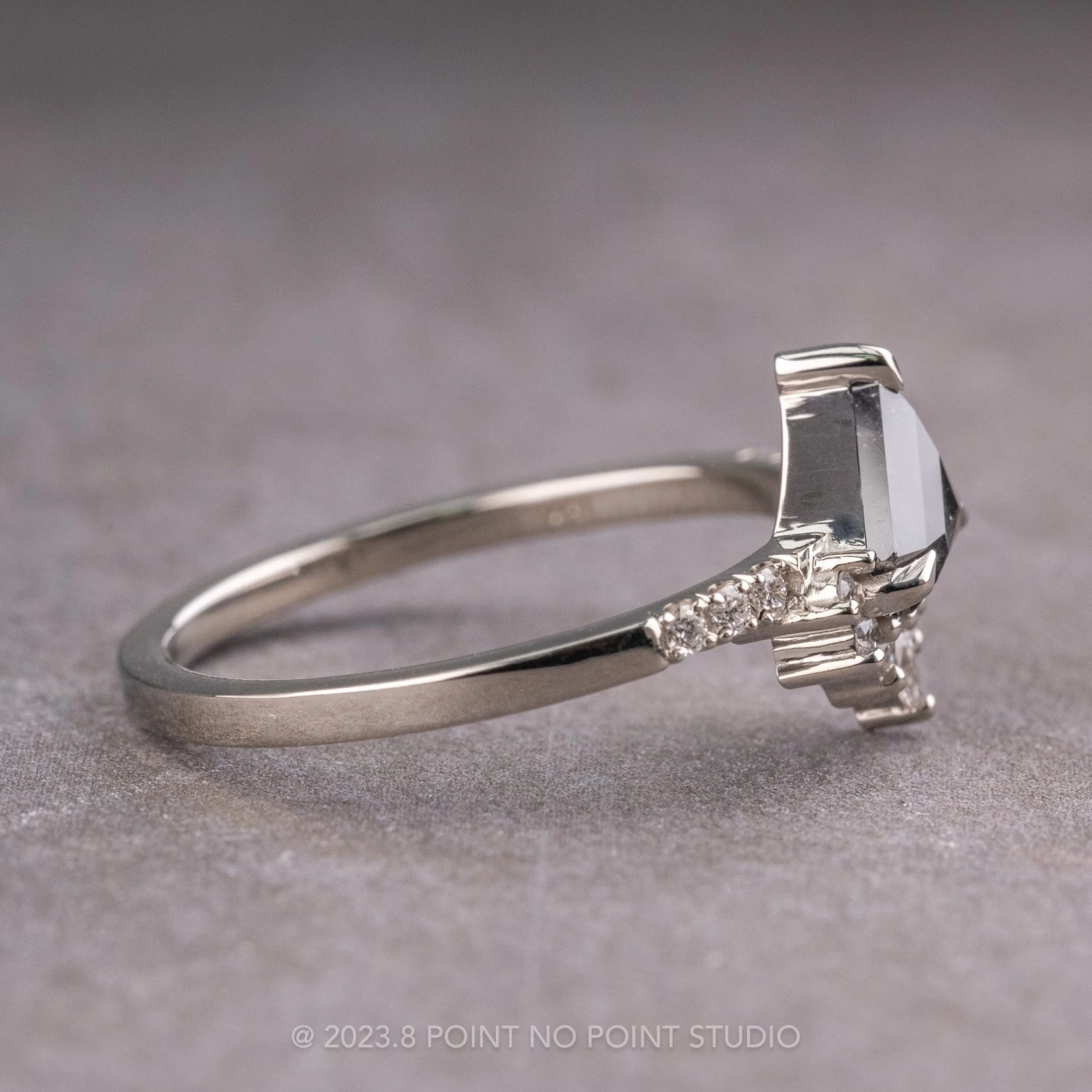 .77 Carat Black Shield Diamond Engagement Ring, Avaline Setting, 14k White Gold 4 .77 Carat Black Shield Diamond Engagement Ring, Avaline Setting, 14k White Gold - Image 4