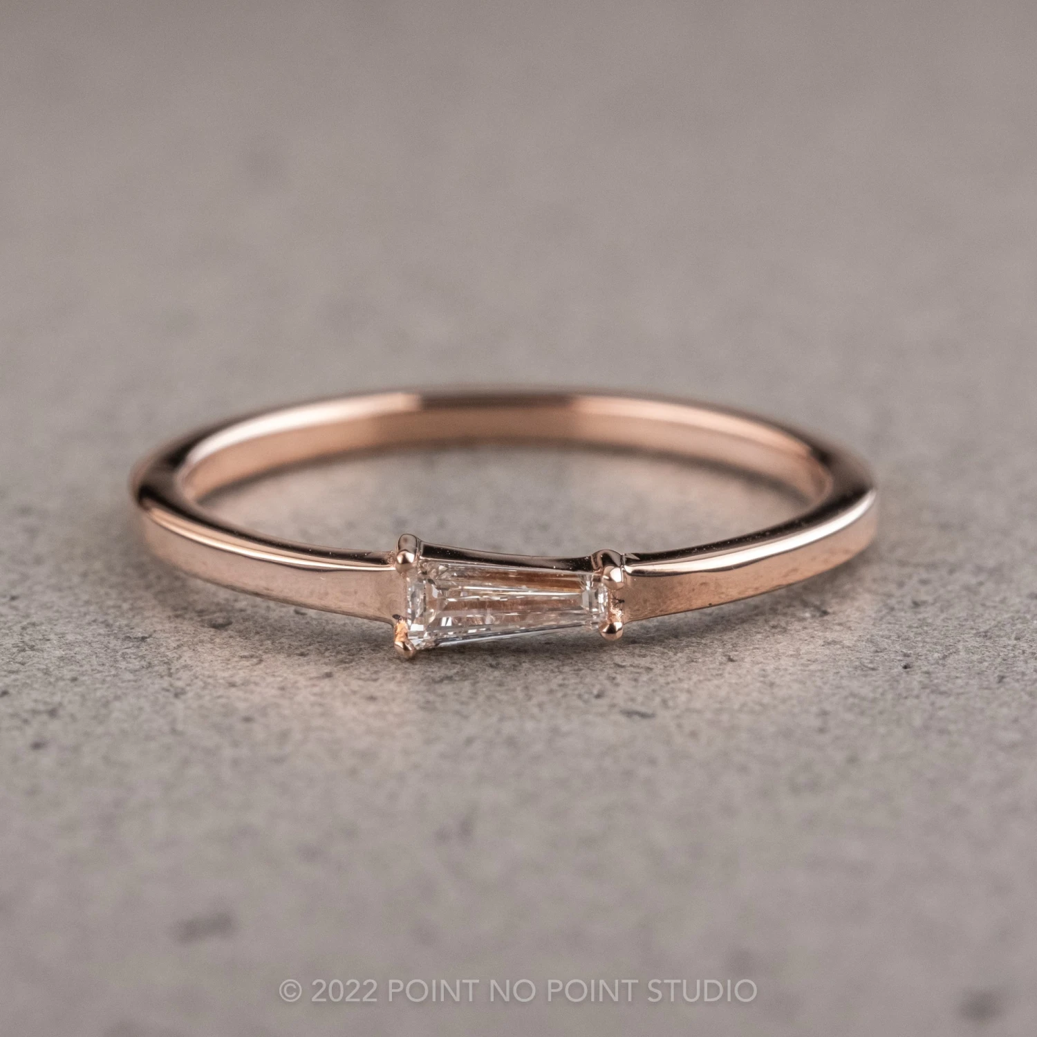 .13 Carat White Tapered Baguette Diamond Ring, 14K Rose Gold 1 .13 Carat White Tapered Baguette Diamond Ring, 14K Rose Gold