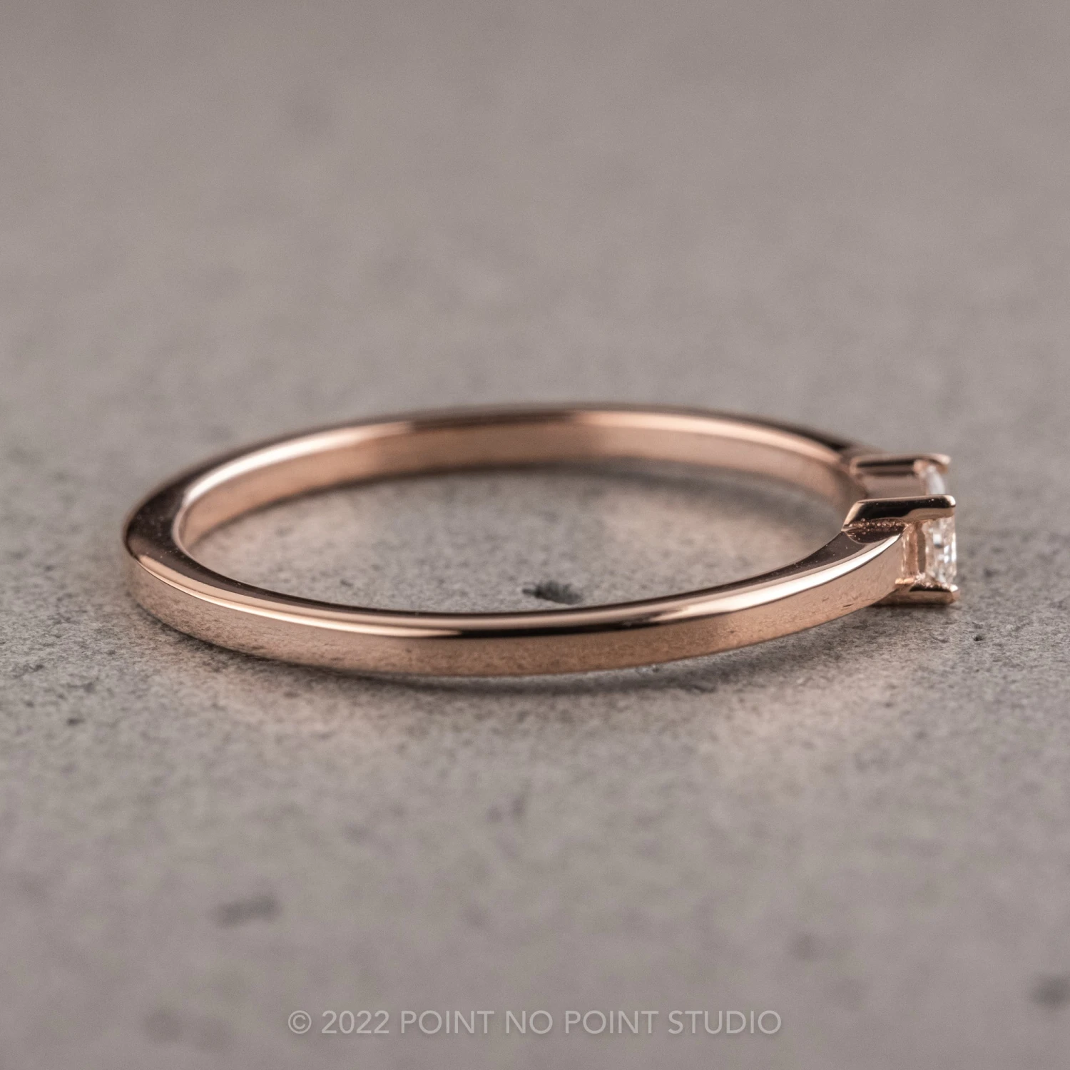 .13 Carat White Tapered Baguette Diamond Ring, 14K Rose Gold 3 .13 Carat White Tapered Baguette Diamond Ring, 14K Rose Gold - Image 3