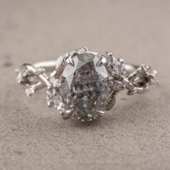2.51 Carat Salt And Pepper Oval Diamond Engagement Ring, Ainsley Setting, Platinum