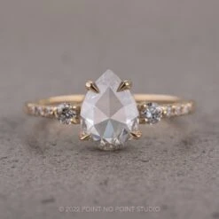 1.82 Carat Icy Grey Pear Diamond Engagement Ring, Eliza Setting, 14K Yellow Gold