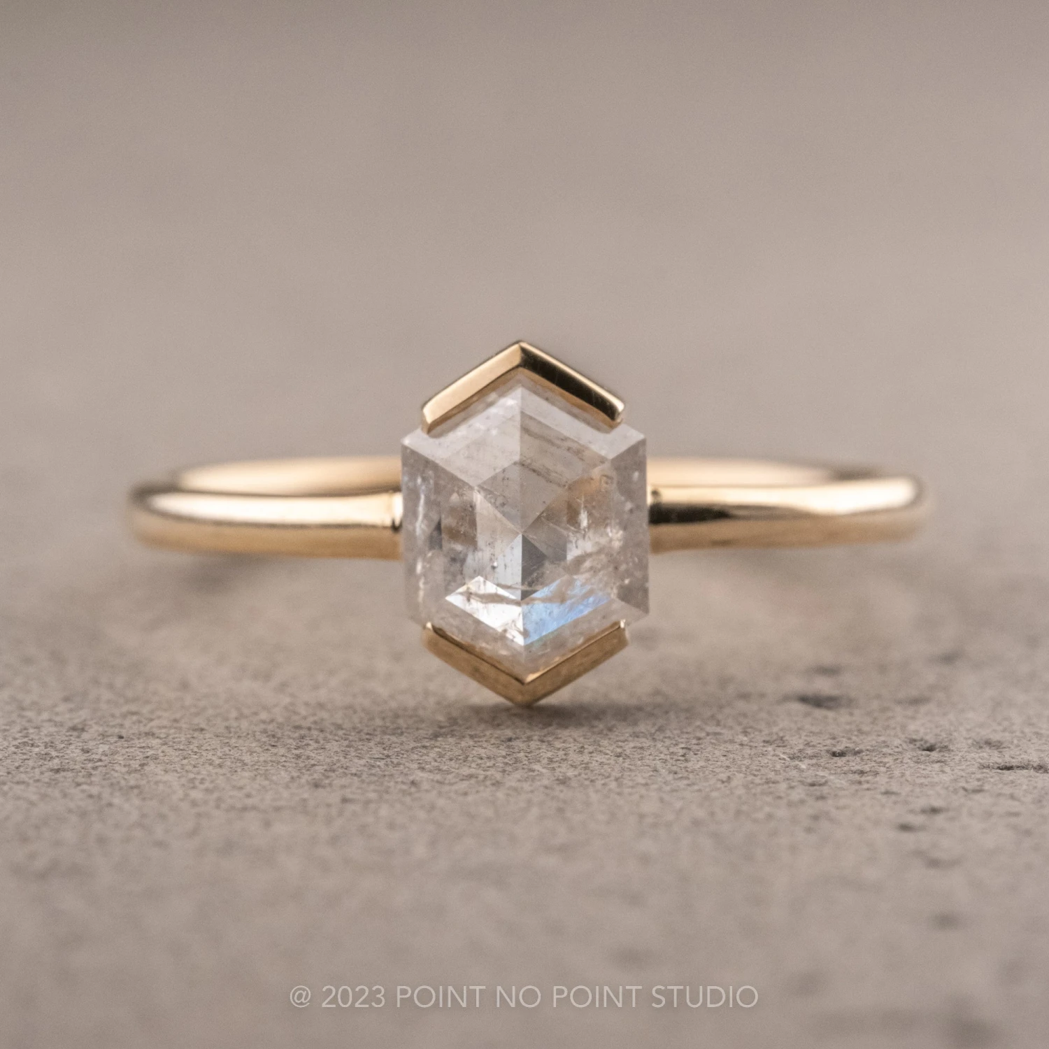 1.41 Carat Icy White Hexagon Diamond Engagement Ring, Charlize Setting, 14k Yellow Gold 1 1.41 Carat Icy White Hexagon Diamond Engagement Ring, Charlize Setting, 14k Yellow Gold