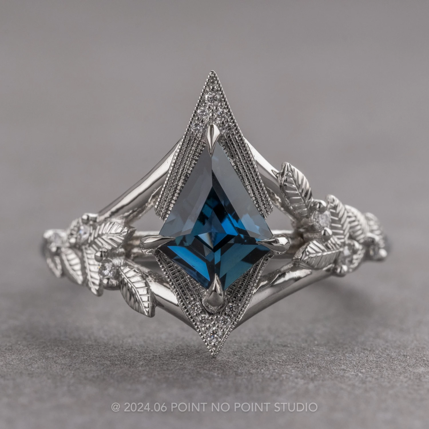 1.10 Carat Blue Kite Sapphire And Diamond Engagement Ring, Thistle Setting, Platinum 1 1.10 Carat Blue Kite Sapphire And Diamond Engagement Ring, Thistle Setting, Platinum