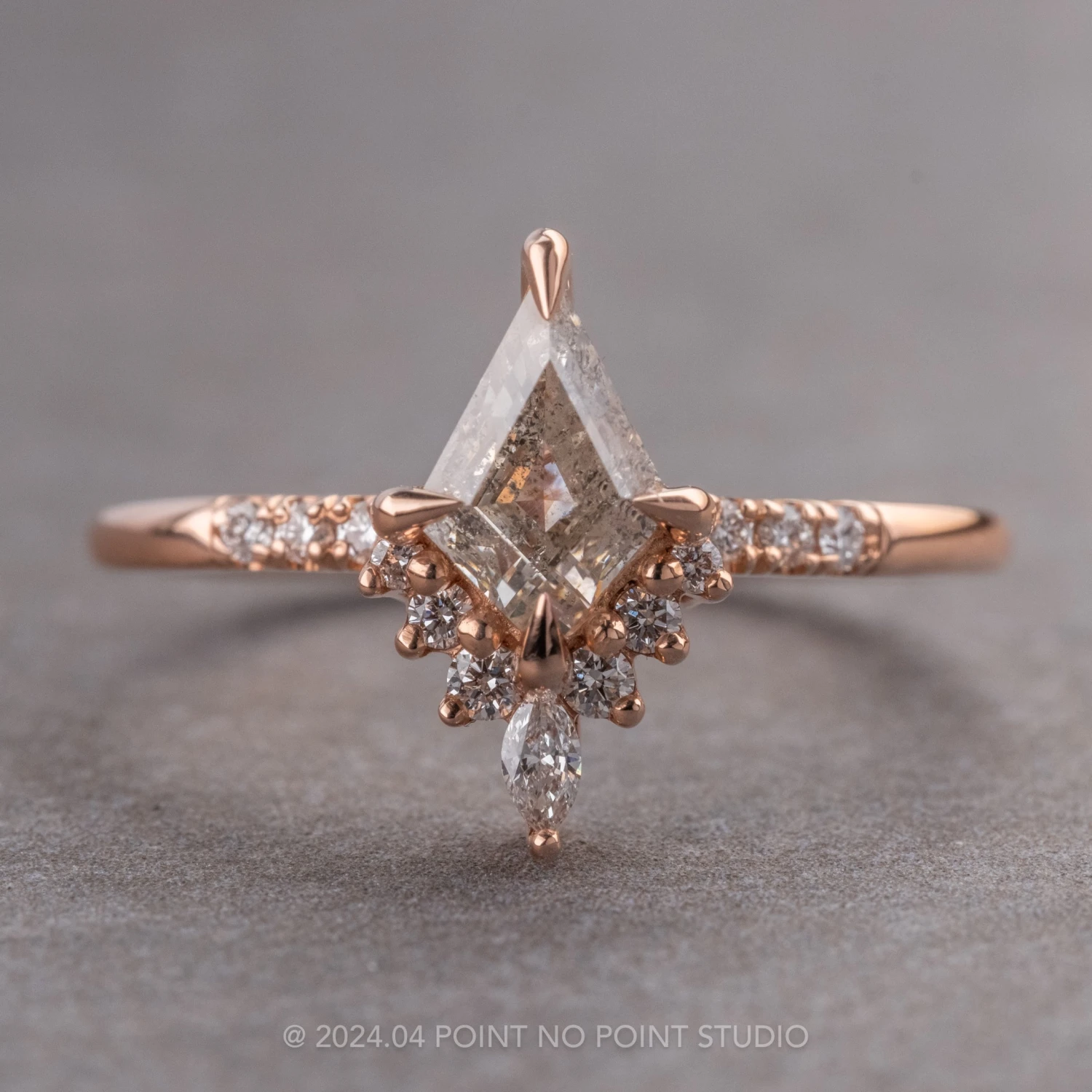 .99 Carat Canadian Salt And Pepper Kite Diamond Engagement Ring, Avaline Setting, 14K Rose Gold 1 .99 Carat Canadian Salt And Pepper Kite Diamond Engagement Ring, Avaline Setting, 14K Rose Gold