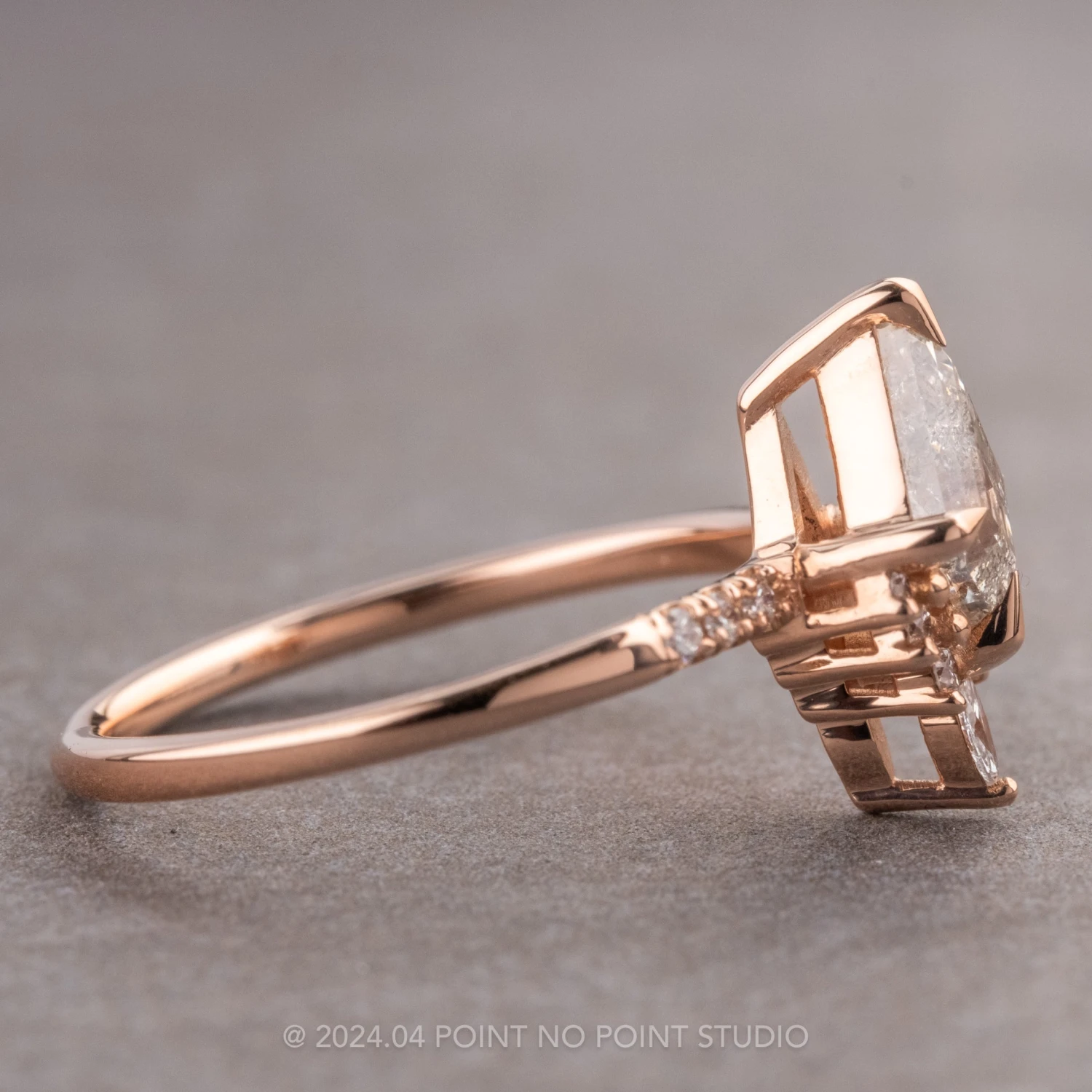 .99 Carat Canadian Salt And Pepper Kite Diamond Engagement Ring, Avaline Setting, 14K Rose Gold 3 .99 Carat Canadian Salt And Pepper Kite Diamond Engagement Ring, Avaline Setting, 14K Rose Gold - Image 3