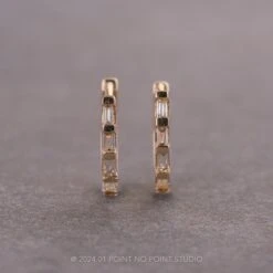 Baguette Diamond Huggie Hoops, 14k Yellow Gold Earrings