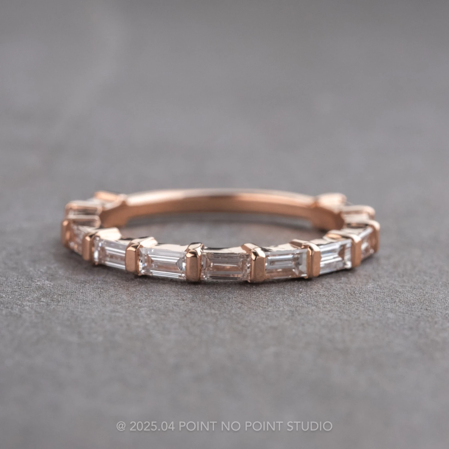 Baguette Diamond Wedding Band, Eternity Style, 14k Rose Gold 1 Baguette Diamond Wedding Band, Eternity Style, 14k Rose Gold
