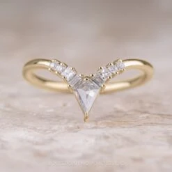 White Kite And Baguette Diamond Wedding Ring, Athena Setting, 14k Yellow Gold