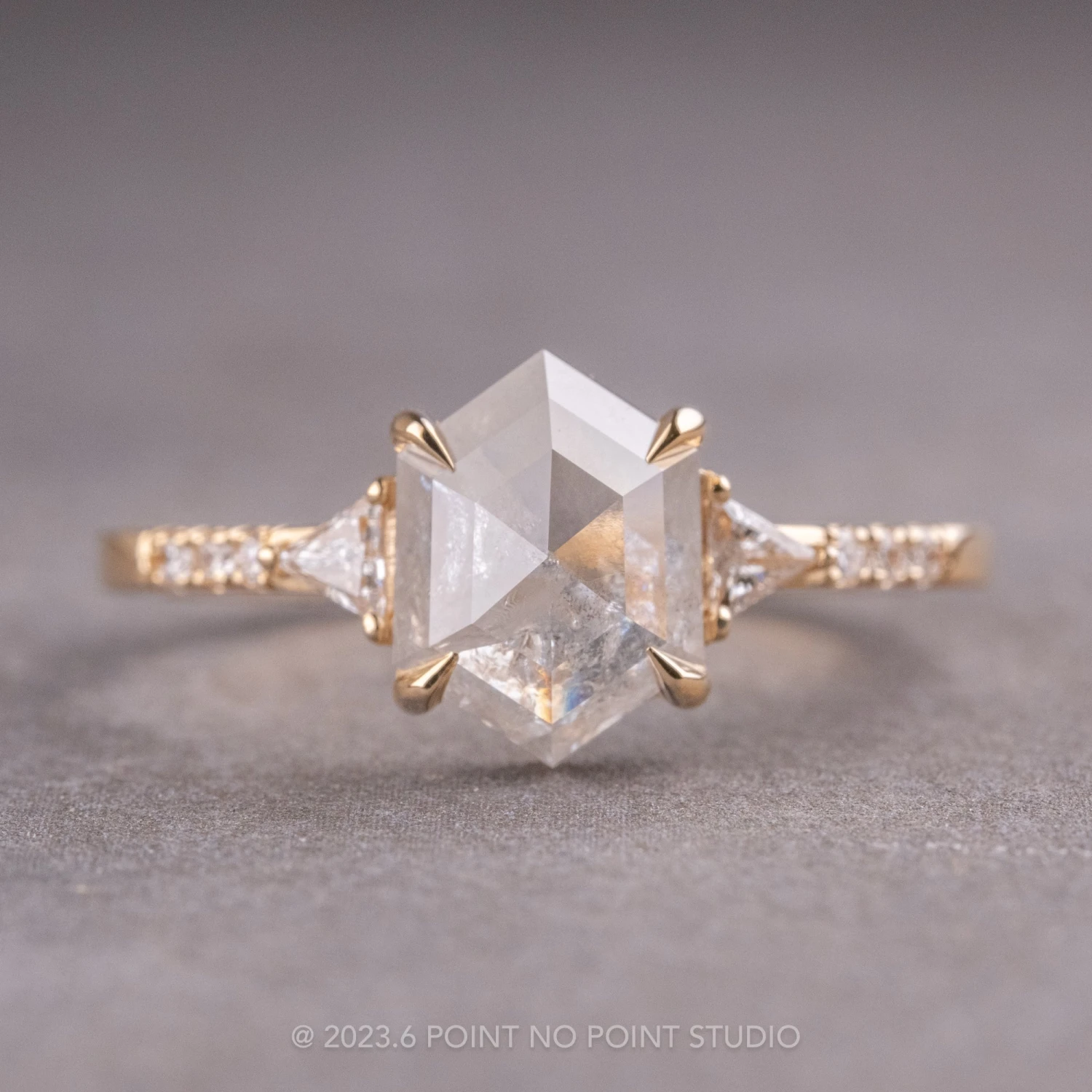 1.99 Carat Icy White Hexagon Diamond Engagement Ring, Eliza Setting, 14K Yellow Gold 1 1.99 Carat Icy White Hexagon Diamond Engagement Ring, Eliza Setting, 14K Yellow Gold