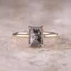 1.56 Carat Black Speckled Emerald Diamond Engagement Ring, Jane Setting, 14k Yellow Gold