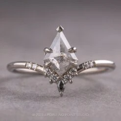 1.14 Carat Canadian Salt And Pepper Kite Diamond Engagement Ring, Flora Setting, Platinum