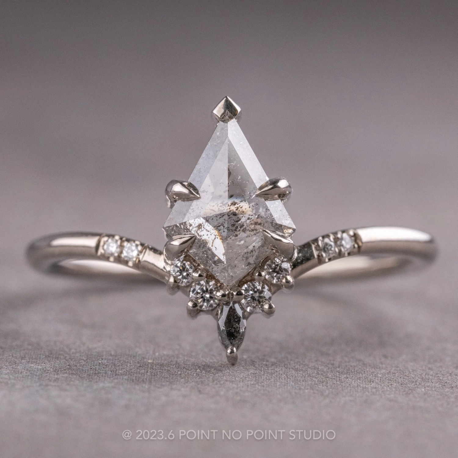 1.14 Carat Canadian Salt And Pepper Kite Diamond Engagement Ring, Flora Setting, Platinum 1 1.14 Carat Canadian Salt And Pepper Kite Diamond Engagement Ring, Flora Setting, Platinum