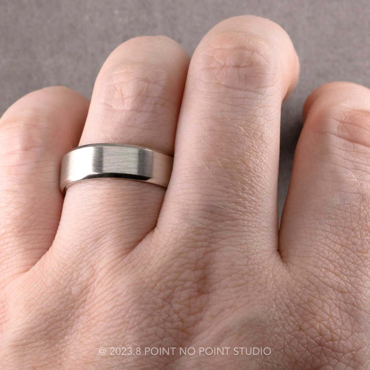 14k White Gold Men's 7mm Beveled Edge Band, Brushed Matte Finish 2 14k White Gold Men's 7mm Beveled Edge Band, Brushed Matte Finish - Image 2