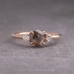 1.33 Carat Salt And Pepper Hexagon Diamond Engagement Ring, Zoe Setting, 14K Rose Gold