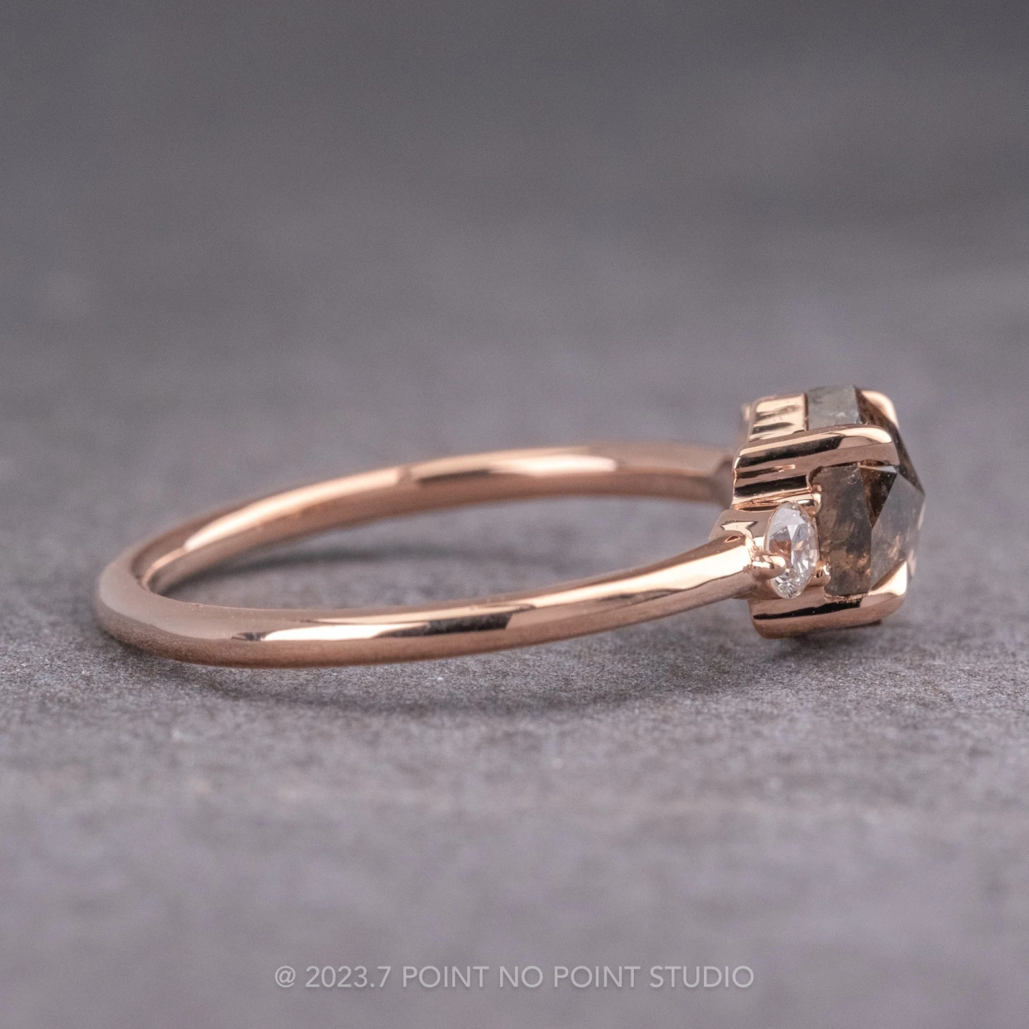 1.33 Carat Salt And Pepper Hexagon Diamond Engagement Ring, Zoe Setting, 14K Rose Gold 4 1.33 Carat Salt And Pepper Hexagon Diamond Engagement Ring, Zoe Setting, 14K Rose Gold - Image 4
