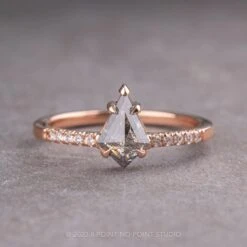 .98 Carat Salt And Pepper Kite Diamond Engagement Ring, Jules Setting, 14K Rose Gold