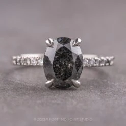 1.72 Carat Black Speckled Oval Diamond Engagement Ring, Ombre Jules Setting, Platinum