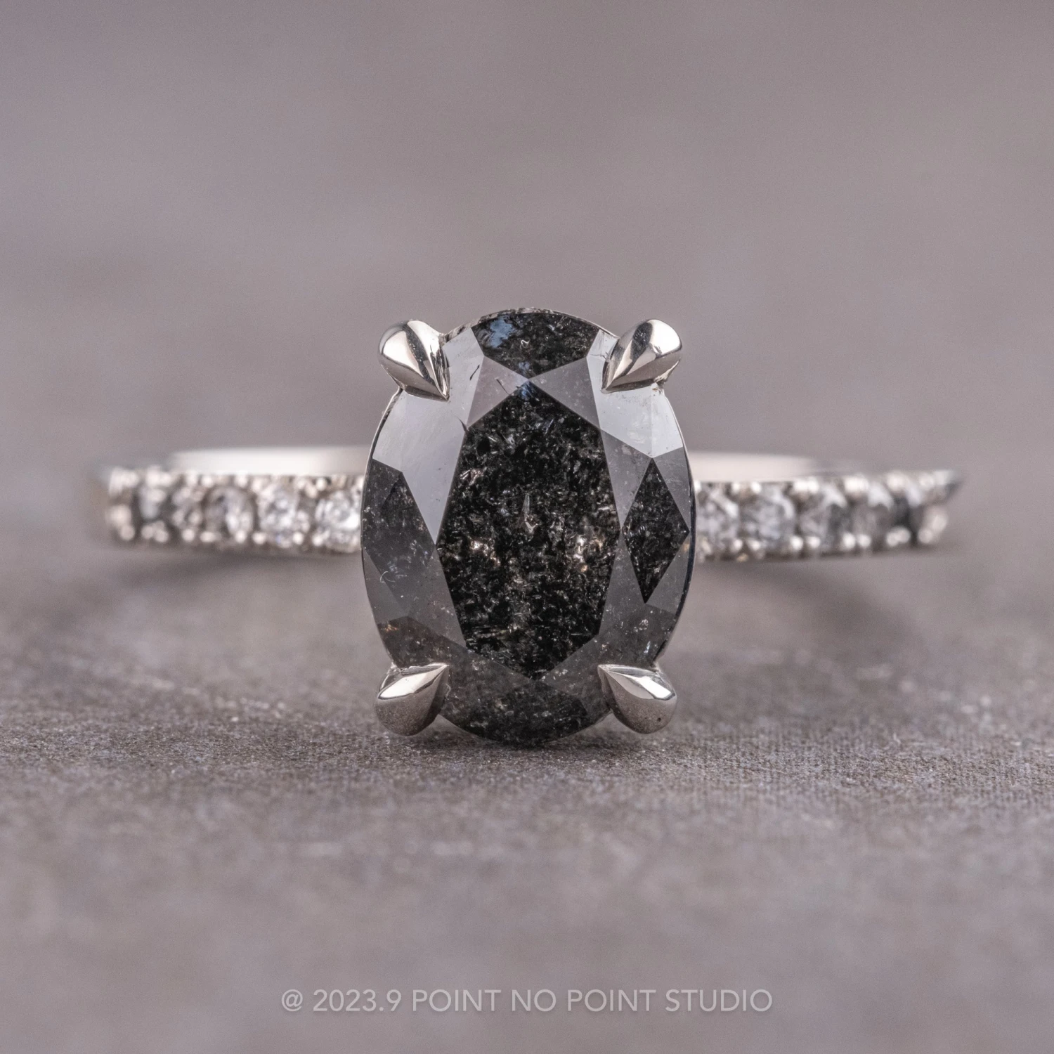 1.72 Carat Black Speckled Oval Diamond Engagement Ring, Ombre Jules Setting, Platinum 1 1.72 Carat Black Speckled Oval Diamond Engagement Ring, Ombre Jules Setting, Platinum