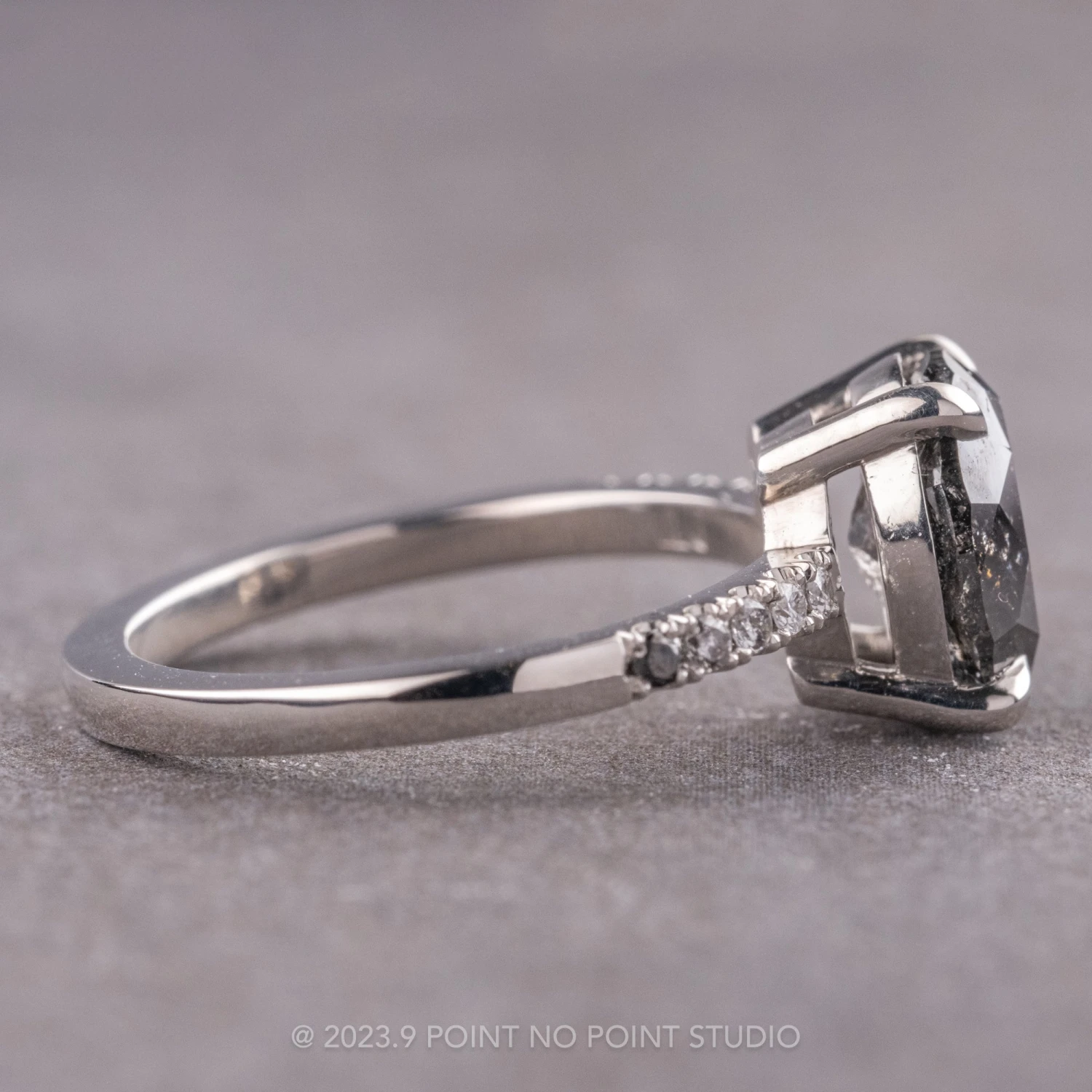 1.72 Carat Black Speckled Oval Diamond Engagement Ring, Ombre Jules Setting, Platinum 5 1.72 Carat Black Speckled Oval Diamond Engagement Ring, Ombre Jules Setting, Platinum - Image 5