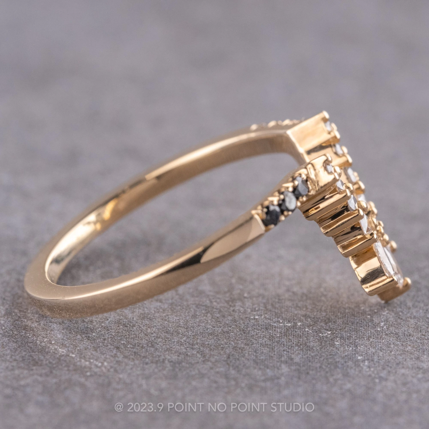 Marquise Diamond Wedding Band, Ombre Cleo Setting, 14K Yellow Gold 4 Marquise Diamond Wedding Band, Ombre Cleo Setting, 14K Yellow Gold - Image 4