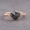 1.60 Carat Black Hexagon Diamond Engagement Ring, Quincy Setting, 14K Rose Gold