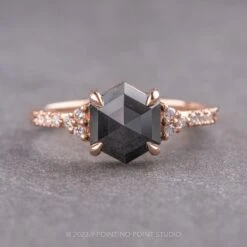 1.60 Carat Black Hexagon Diamond Engagement Ring, Quincy Setting, 14K Rose Gold