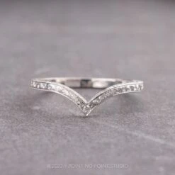 Single Diamond Vintage Vivian Wedding Band, 14k White Gold