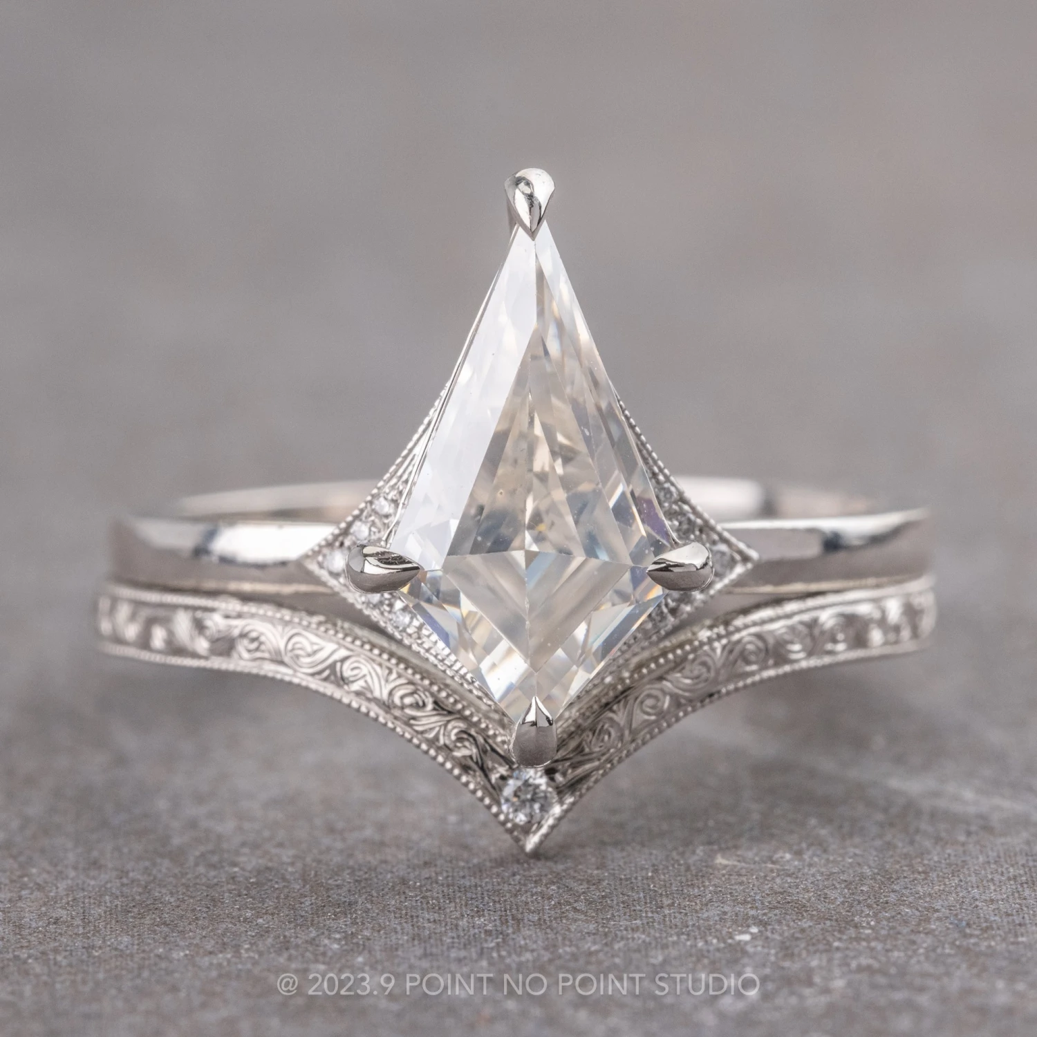 1.31 Carat Kite Moissanite And Diamond Engagement Ring, Aela Setting, Platinum 5 1.31 Carat Kite Moissanite And Diamond Engagement Ring, Aela Setting, Platinum - Image 5