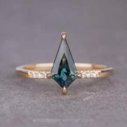 1.72 Carat Teal Kite Sapphire Engagement Ring, Jules Setting, 14K Yellow Gold