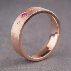 Pink Sapphire And Diamond Men's Wedding Ring, Comfort Fit, 14K Rose Gold -Point No Point Studio Store 14983 2