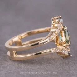 1.56 Carat Green Kite Sapphire And Diamond Engagement Ring, Empress Setting, 14K Yellow Gold -Point No Point Studio Store 15089 2