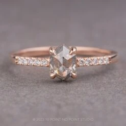 .79 Carat Salt And Pepper Hexagon Diamond Engagement Ring, Jules Setting, 14K Rose Gold