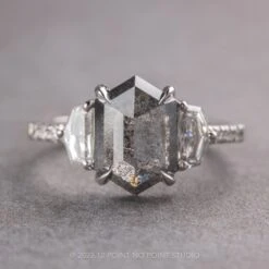 2.65 Carat Black Hexagon Diamond Engagement Ring, Eliza Setting, 14K White Gold