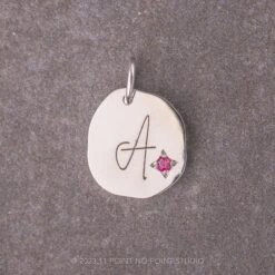 14k Gold Engraved Viero Single Initial & Birthstone Small Organic Unique Charm 13 14k Gold Engraved Viero Single Initial & Birthstone Small Organic Unique Charm -Point No Point Studio Store 15242 1