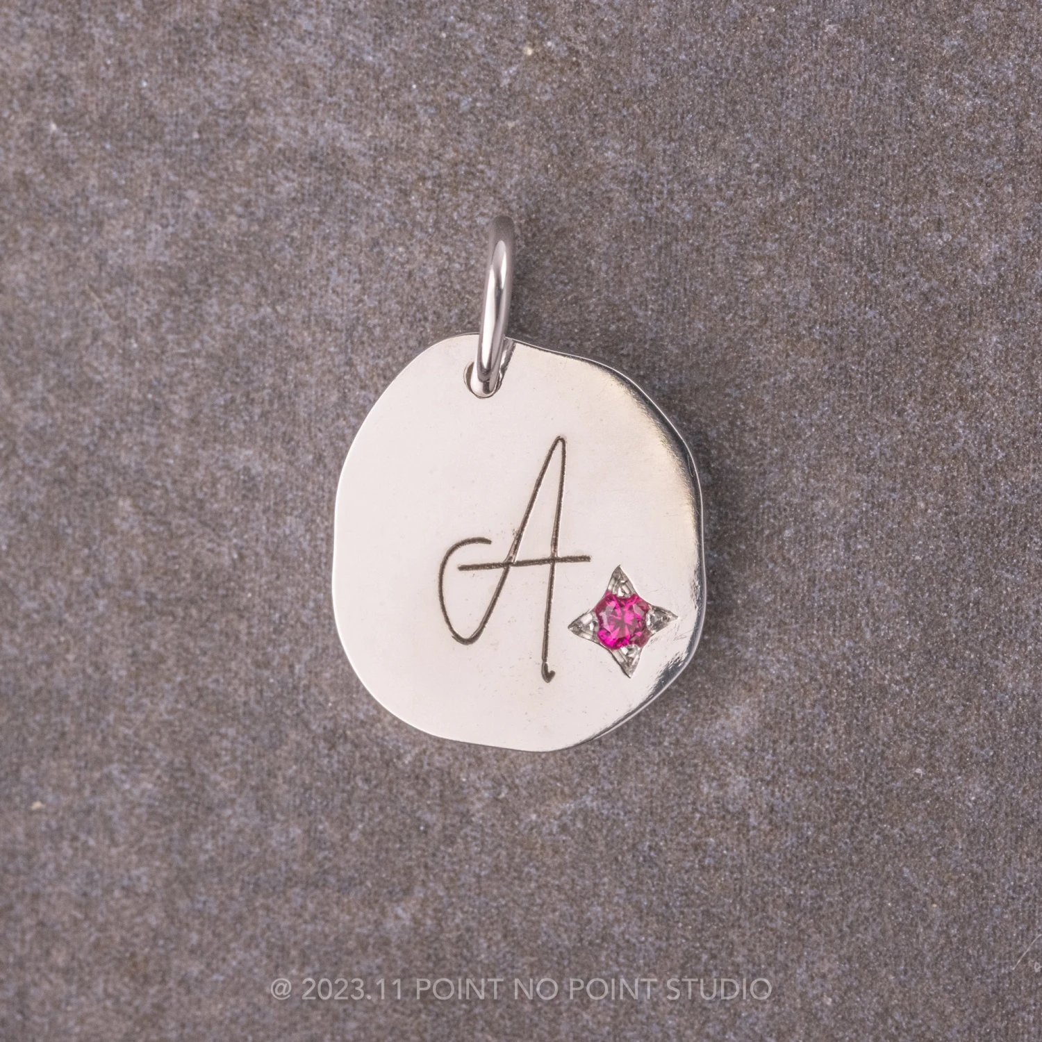 14k Gold Engraved Viero Single Initial & Birthstone Small Organic Unique Charm 4 14k Gold Engraved Viero Single Initial & Birthstone Small Organic Unique Charm - Image 4