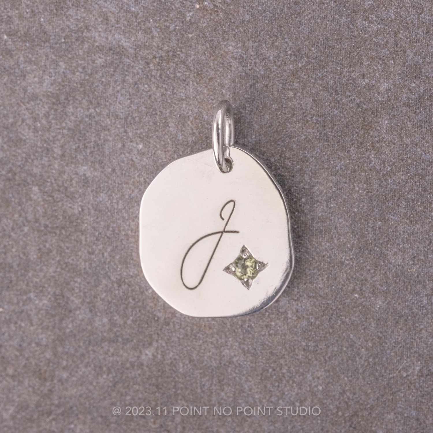 14k Gold Engraved Viero Single Initial & Birthstone Small Organic Unique Charm 3 14k Gold Engraved Viero Single Initial & Birthstone Small Organic Unique Charm - Image 3