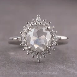 1.37 Carat Icy Salt And Pepper Cushion Diamond Engagement Ring, Cosette Setting, Platinum