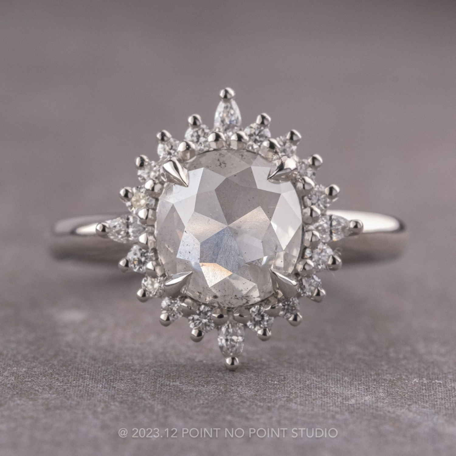 1.37 Carat Icy Salt And Pepper Cushion Diamond Engagement Ring, Cosette Setting, Platinum 1 1.37 Carat Icy Salt And Pepper Cushion Diamond Engagement Ring, Cosette Setting, Platinum