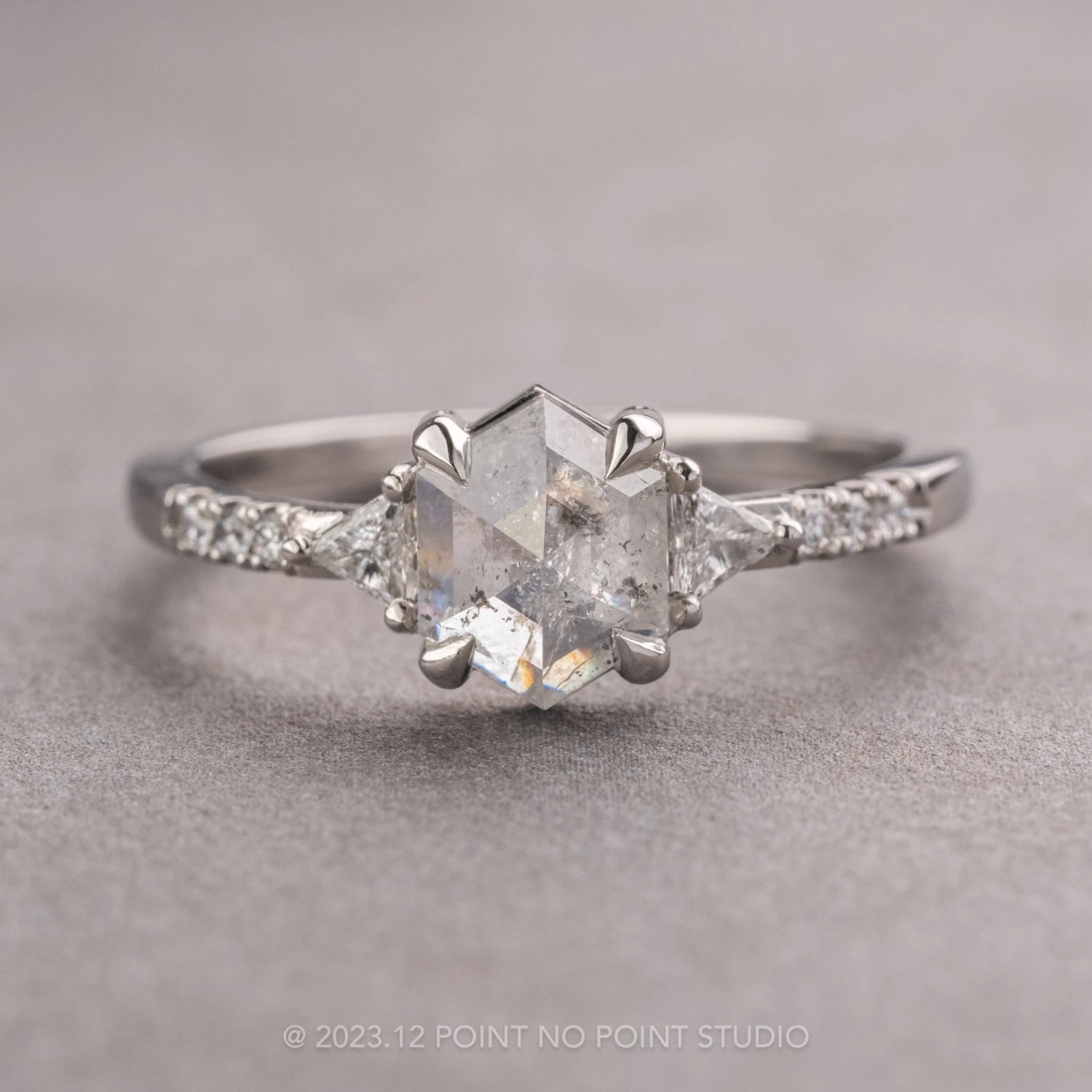 1.34 Carat Icy White Hexagon Diamond Engagement Ring, Eliza Setting, 14K White Gold 1 1.34 Carat Icy White Hexagon Diamond Engagement Ring, Eliza Setting, 14K White Gold