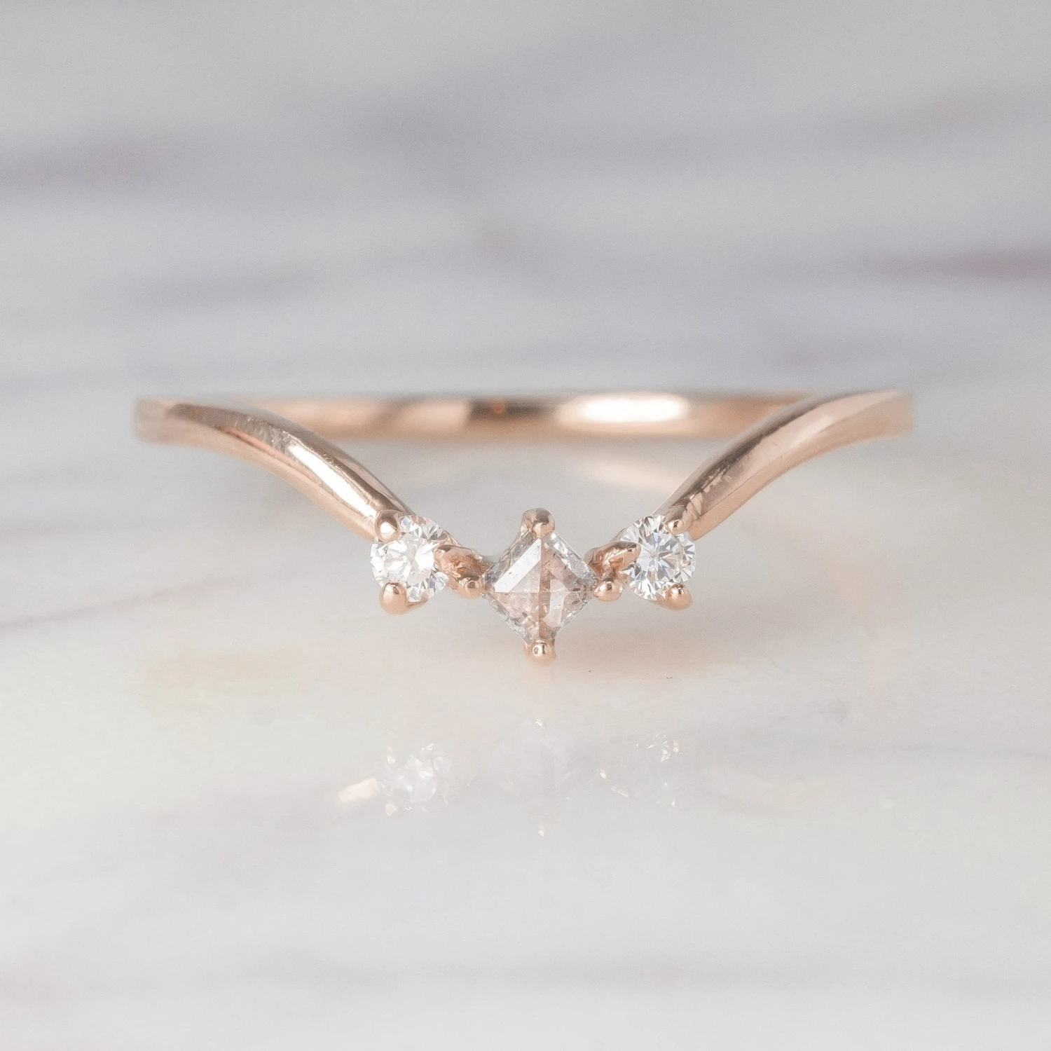 Geometric Diamond Charlotte Wedding Band, 14k Rose Gold 1 Geometric Diamond Charlotte Wedding Band, 14k Rose Gold
