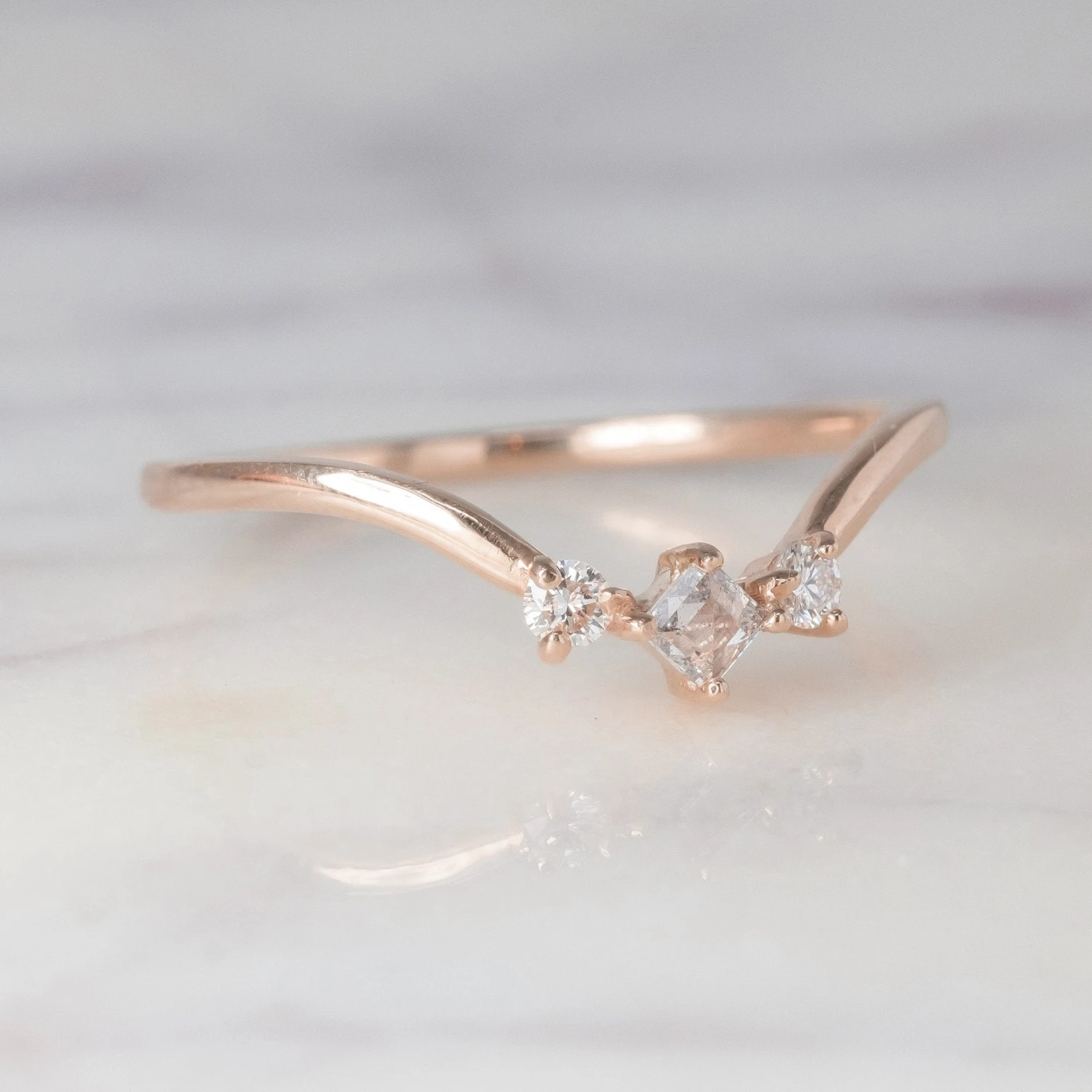 Geometric Diamond Charlotte Wedding Band, 14k Rose Gold 2 Geometric Diamond Charlotte Wedding Band, 14k Rose Gold - Image 2